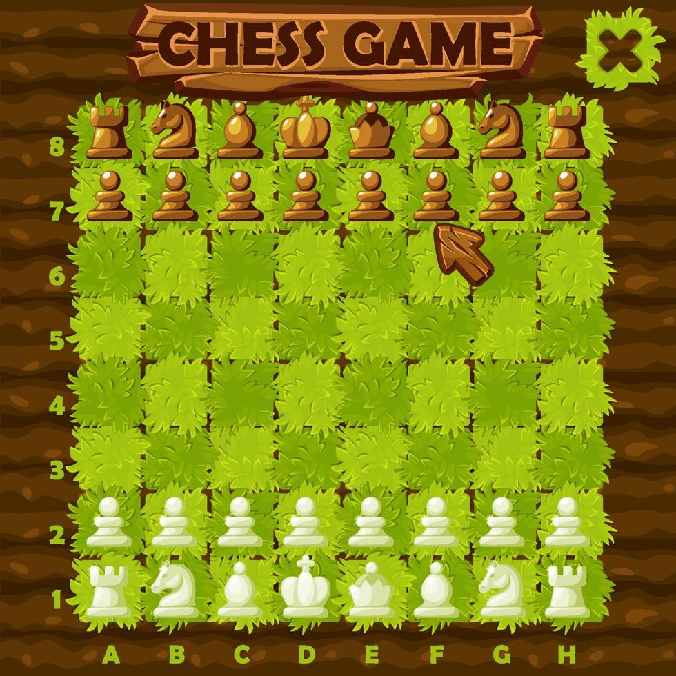 Farm style chess board and set chess figures for 2D game interface UI vector
