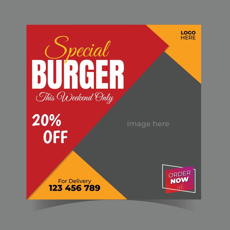 food menu and restaurant social media template vector