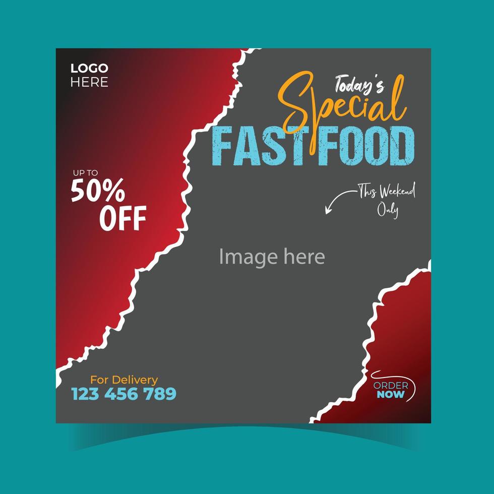 food menu and restaurant social media template vector