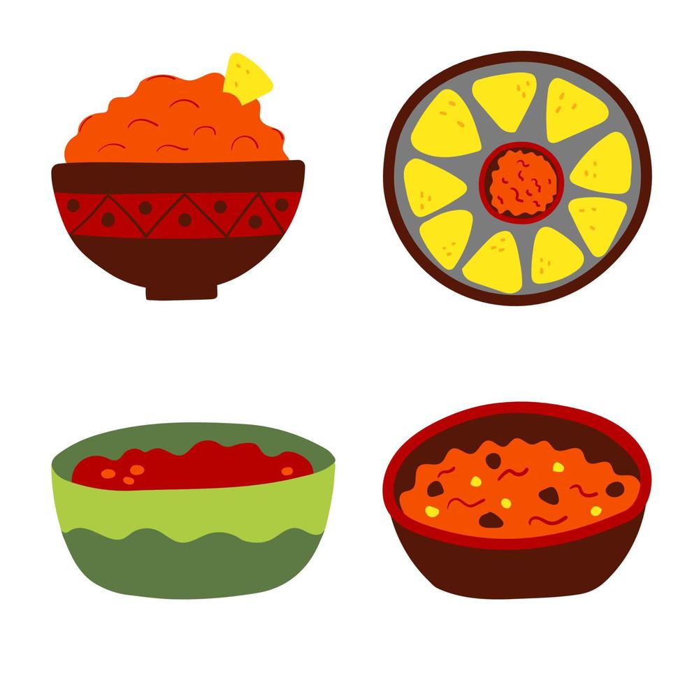 Vector set of traditional Mexican food, dishes, cuisine. National street fast food.