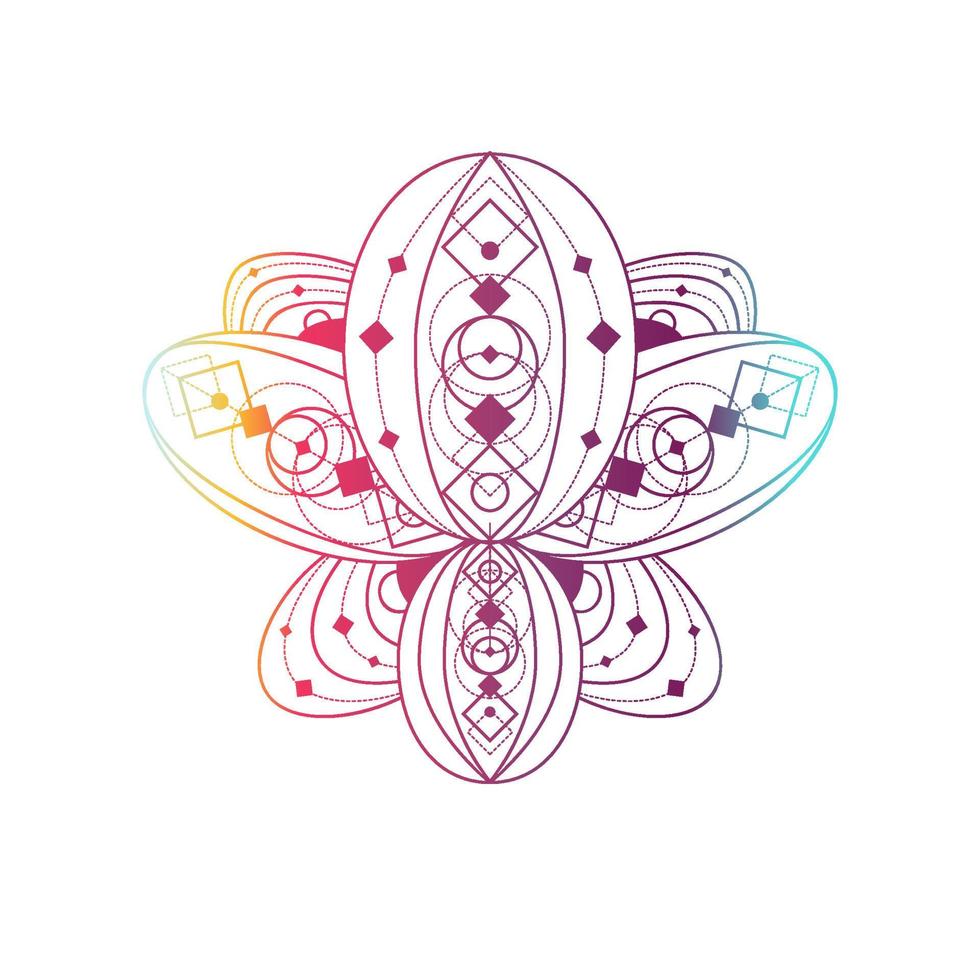 Lotus flower with geometric pattern vector linear illustration