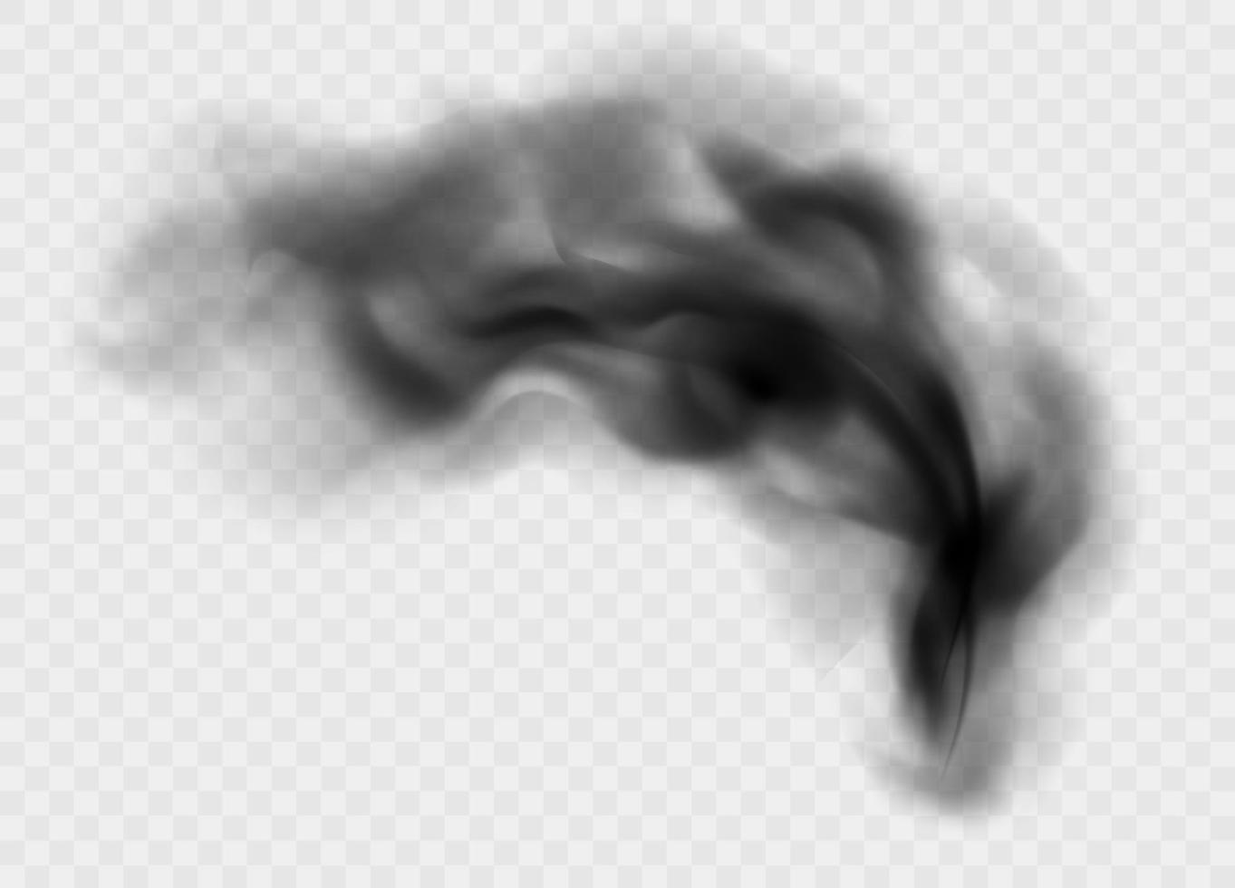 Black smoke cloud isolated on transparent background. Black cloudiness or smog. Realistic dark vector effect