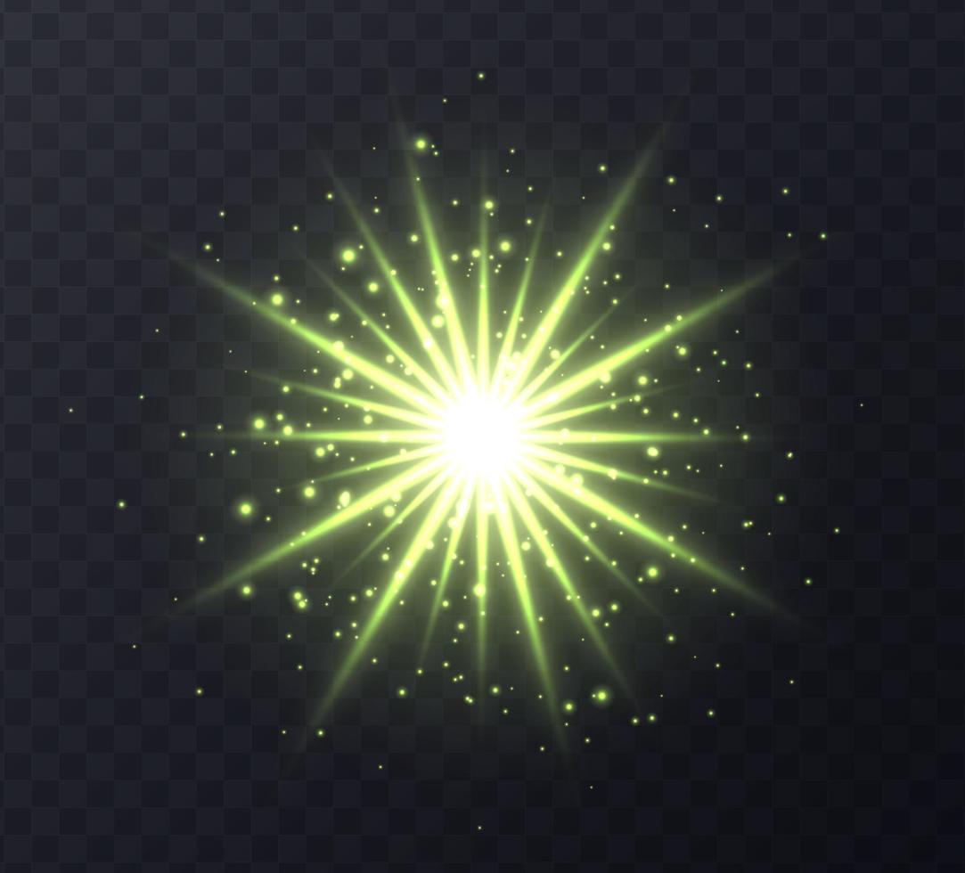 Shining flare with stars and sparkles isolated on dark transparent background. vector