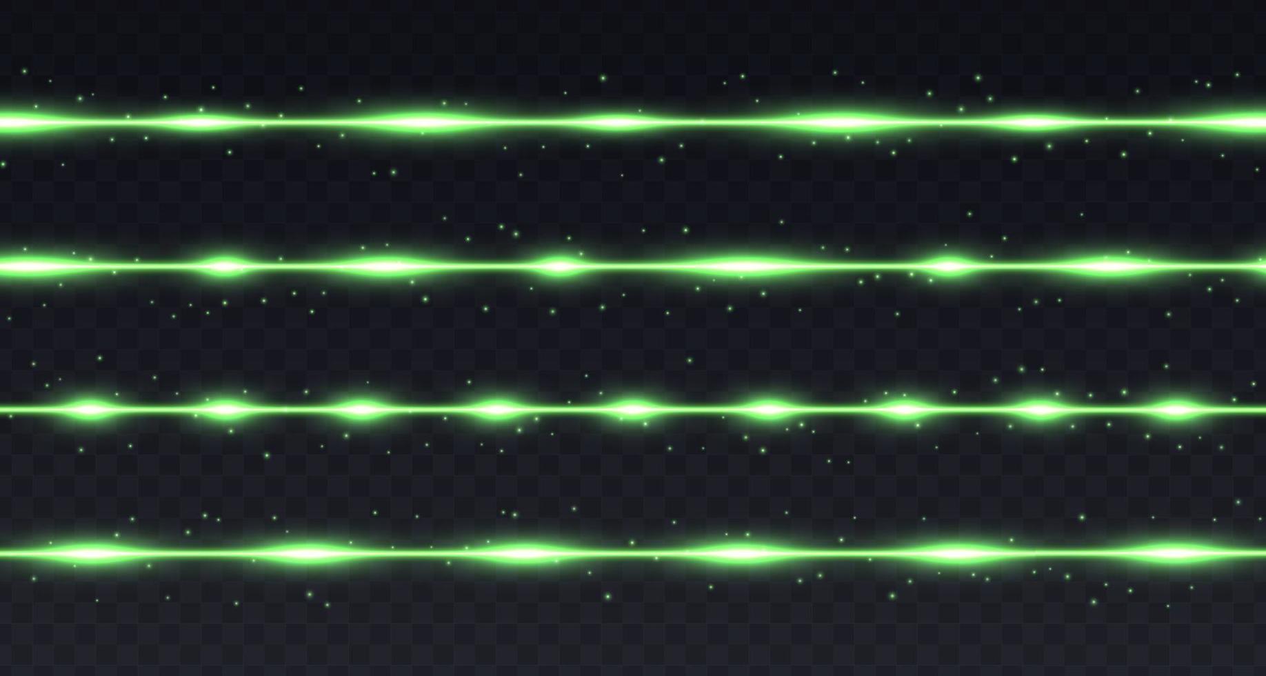 Green lines with highlights and sparkles isolated on transparent background. vector