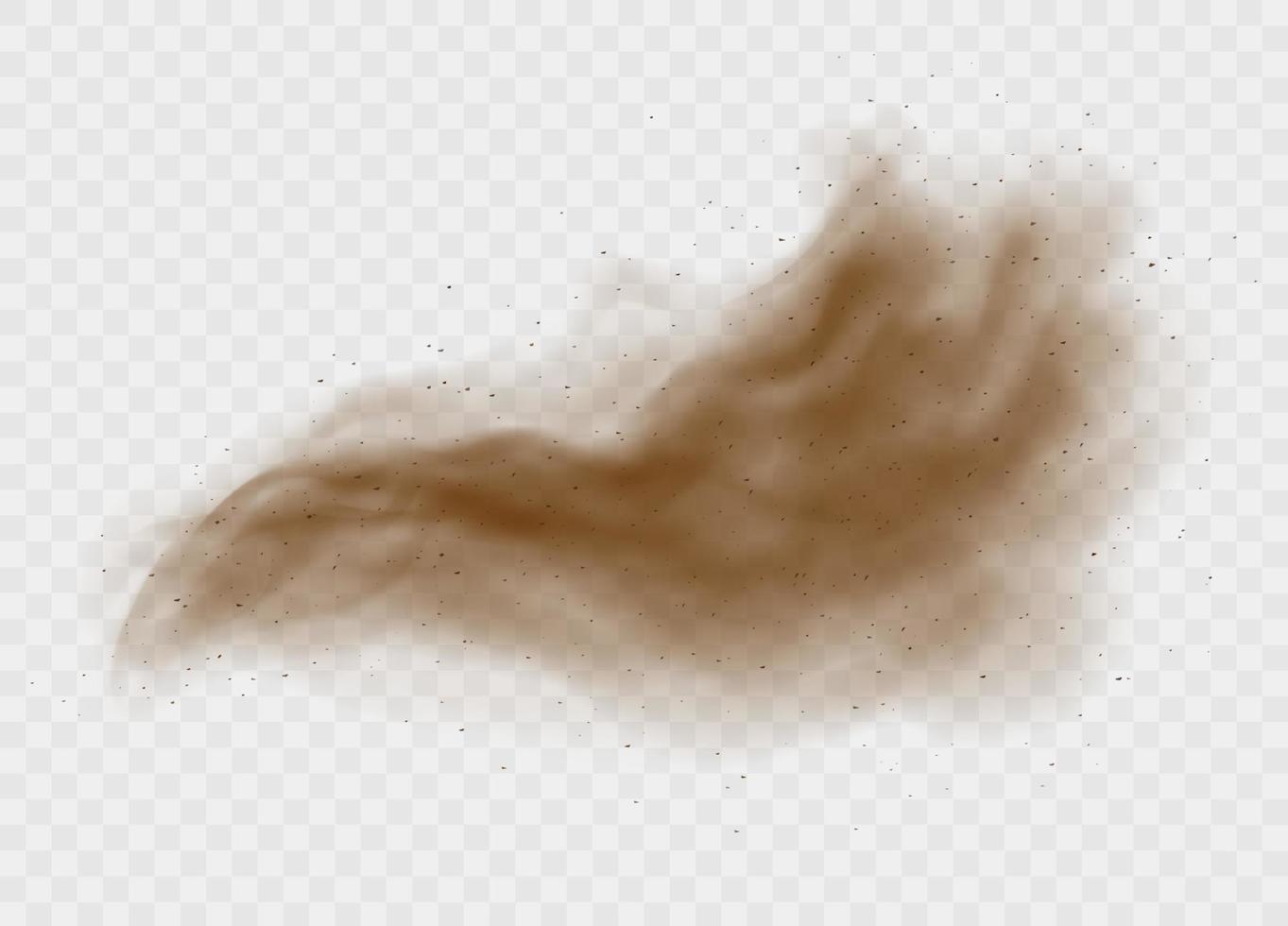 nube de polvo con partículas molidas. explosión de tormenta de arena marrón con concepto de granos de arcilla. vector
