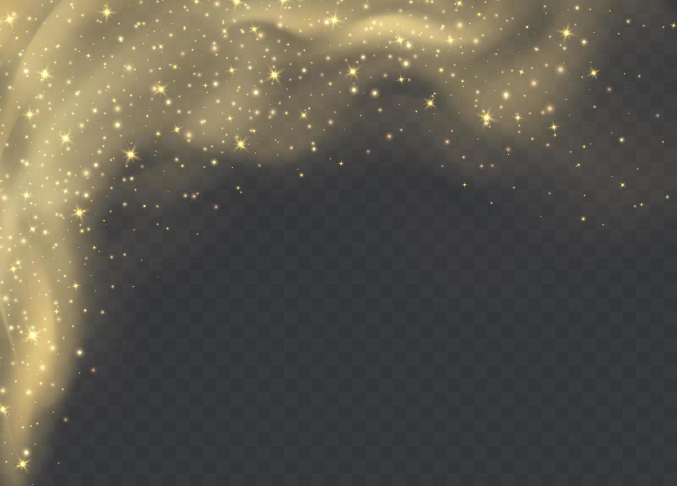 Golden dust cloud with sparkles isolated on transparent background. Stardust sparkling background. vector