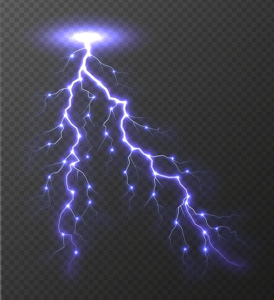 Realistic lightning bolt isolated on transparent background. vector