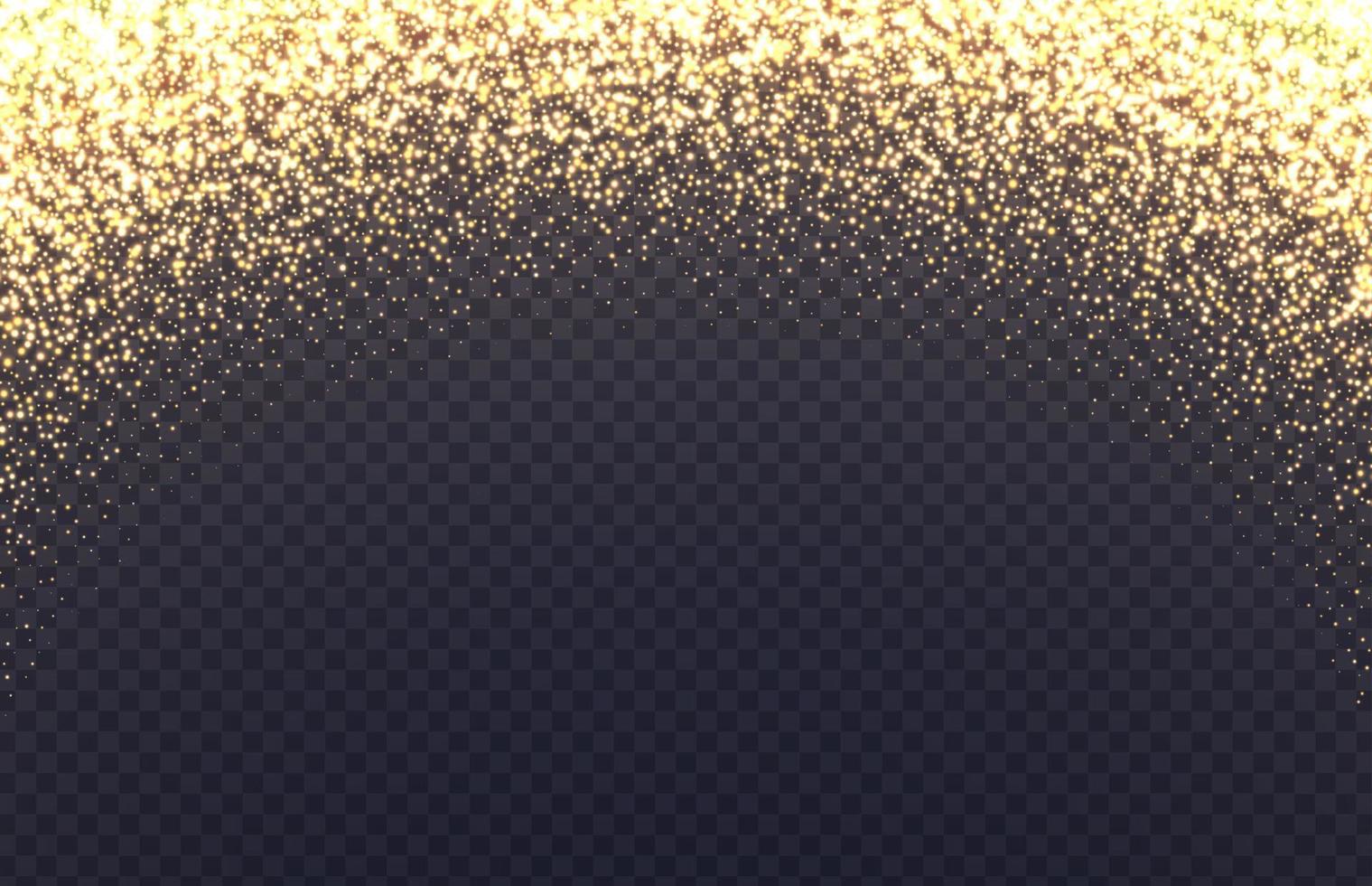 Glowing arch border with sparkles. Fallen golden dust isolated on transparent background. vector