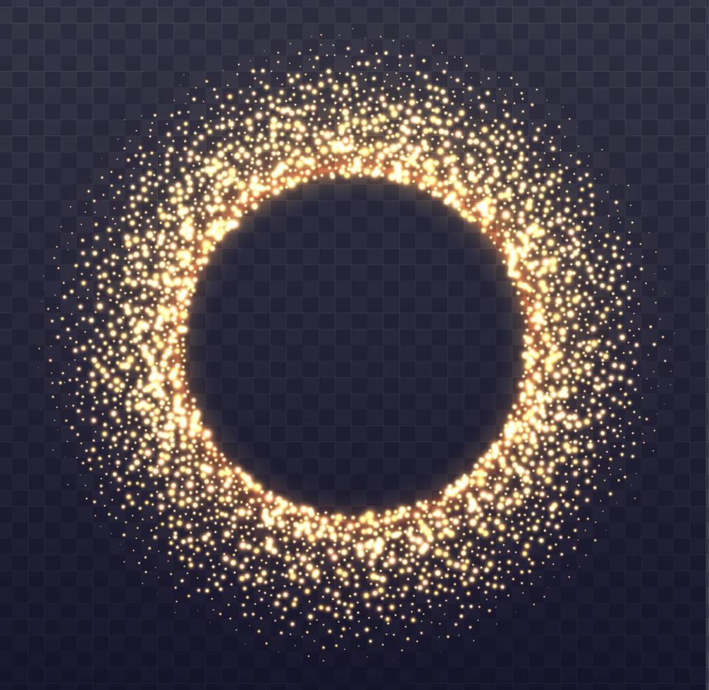 Glowing circle frame with sparkles. Golden dust. vector