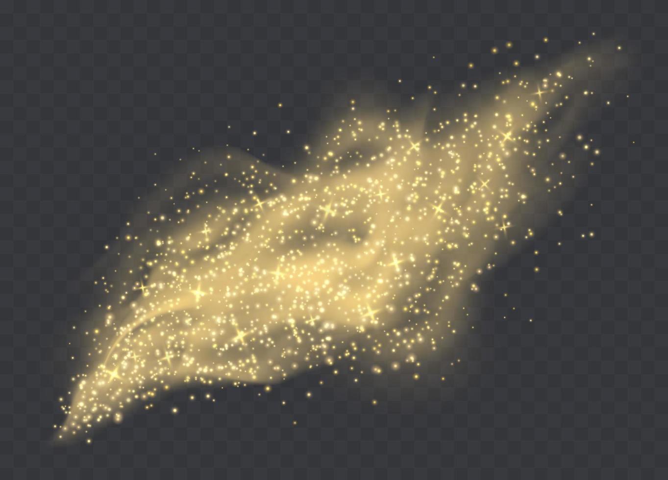 nube de polvo dorado con destellos aislados en fondo transparente. fondo brillante de polvo de estrellas. vector