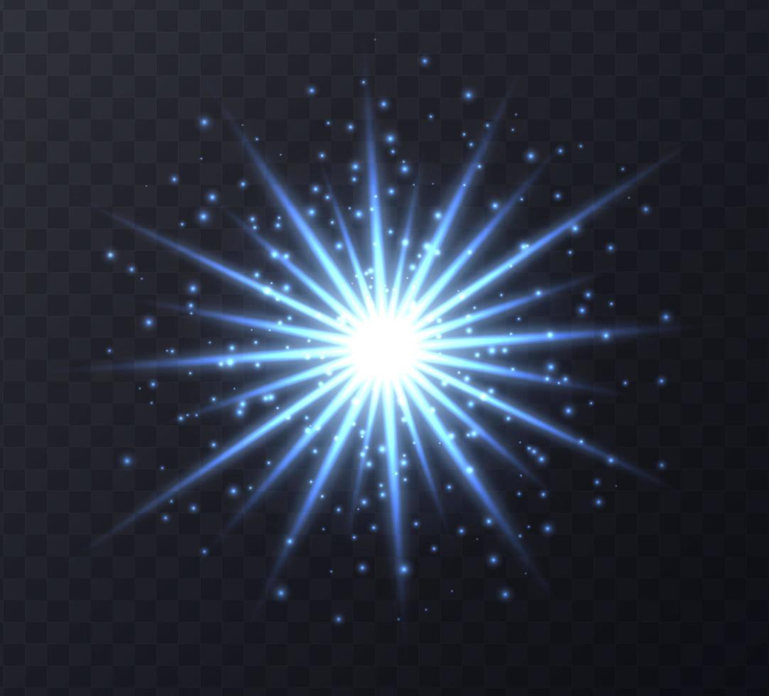 destello brillante con estrellas y destellos aislados en un fondo transparente oscuro. vector