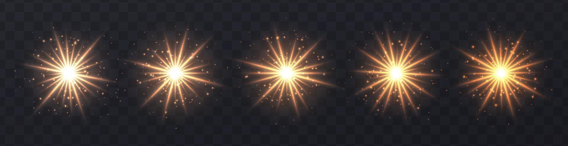 Light flares set isolated on transparent background. Orange lens flares, bokeh, sparkles, shining stars collection. vector