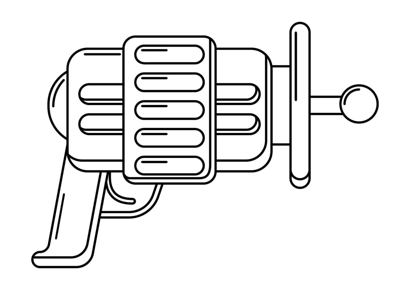 Vector linenear blaster on white. Isolated outline toy gun for coloring page. Futuristic weapon design