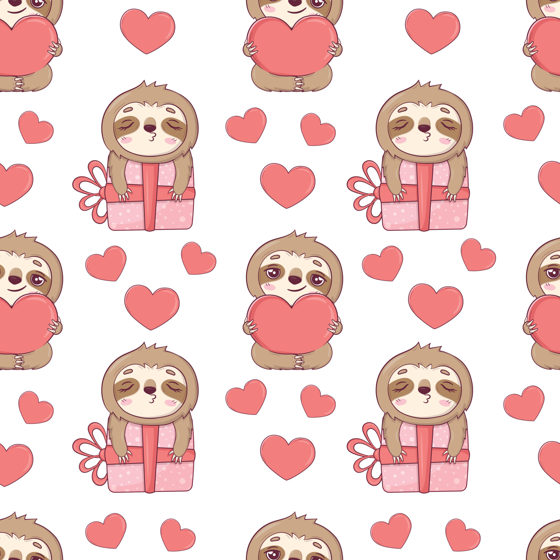 Seamless pattern with cute sloths for Valentine's Day in cartoon style for  kids, children's books and games, print. 17460609 Vector Art at Vecteezy