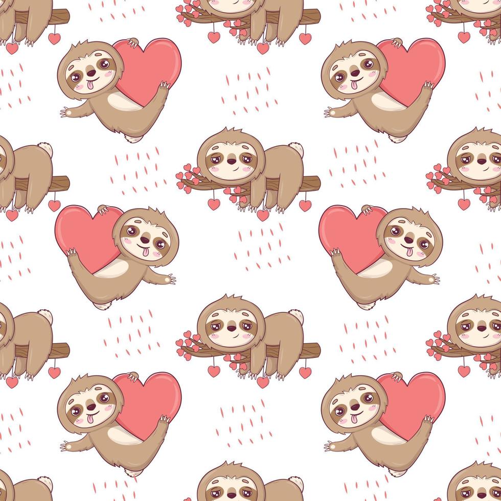 Seamless pattern with cute sloths for Valentine's Day in cartoon style for  kids, children's books and games, print. 17460610 Vector Art at Vecteezy