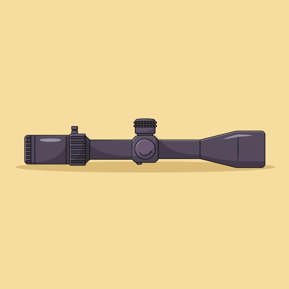 Tactical Scope Vector Icon Illustration. Rifle Attachment Tool. Binocular. Flat Cartoon Style Suitable for Web, Landing Page, Banner, Flyer, Sticker, Wallpaper, Background, Mobile App, UI