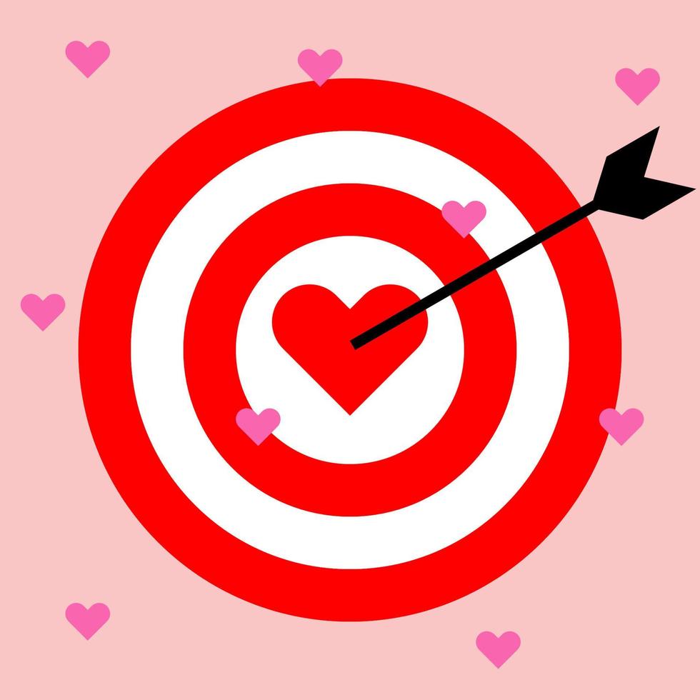 Red Target with heart in the middle. Arrow shoot in the middle of target with heart symbol vector