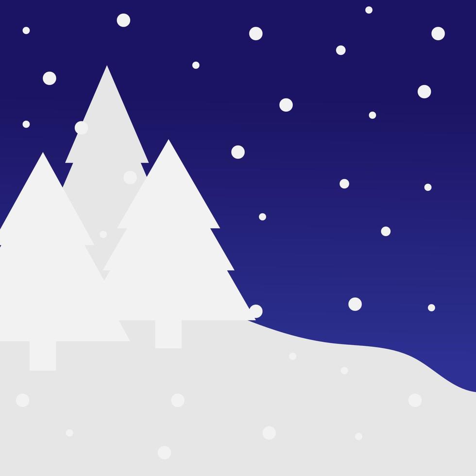 Illustrator vector of night view with snow fall and tree