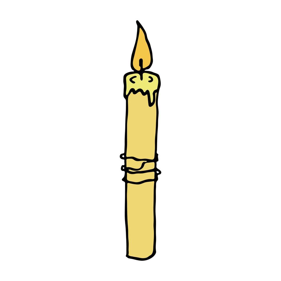 Burning birthday candle. Single doodle illustration. Hand drawn clipart for card, logo, design vector