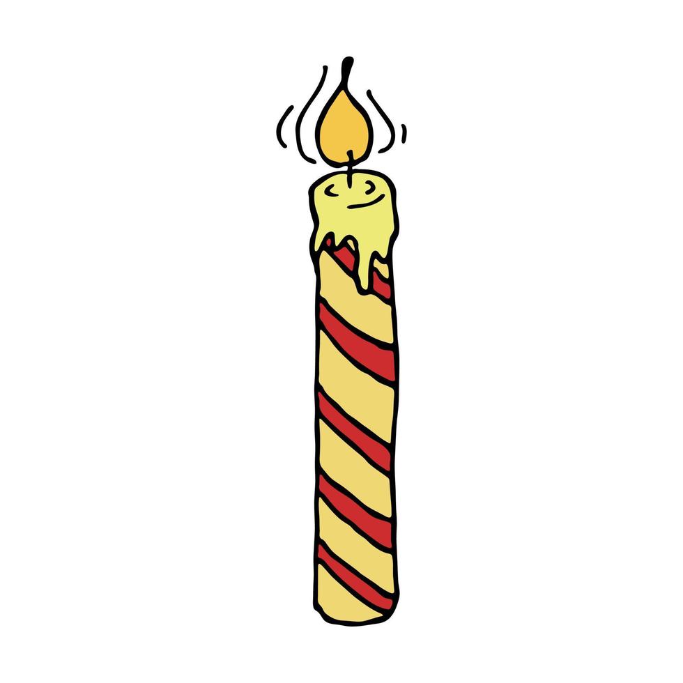 Burning birthday candle. Single doodle illustration. Hand drawn clipart for card, logo, design vector