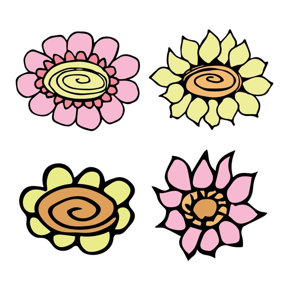 imágenes prediseñadas de flores simples. conjunto de garabatos florales dibujados a mano. para impresión, web, diseño, decoración, logotipo vector