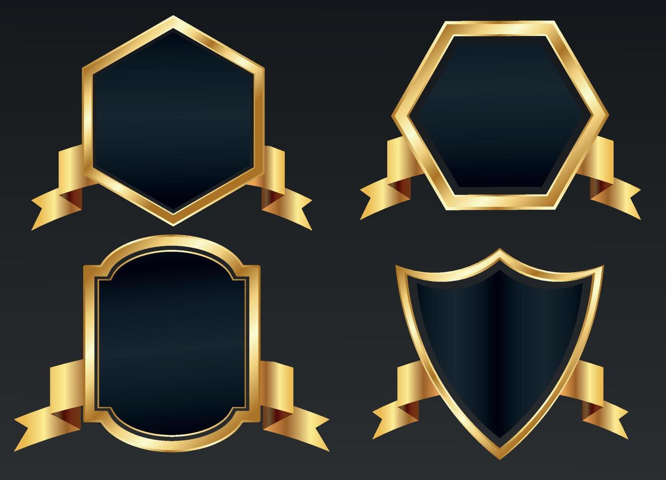 Golden frame shields and badges collection with ribbon vector