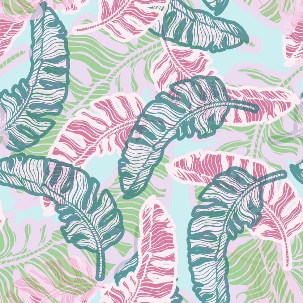 Tropical banana leaf seamless pattern. Jungle leaves background. Repeated engraving exotic design texture for printing,fabric, wrapping paper, fashion, wallpaper, tissue. Vector illustration.