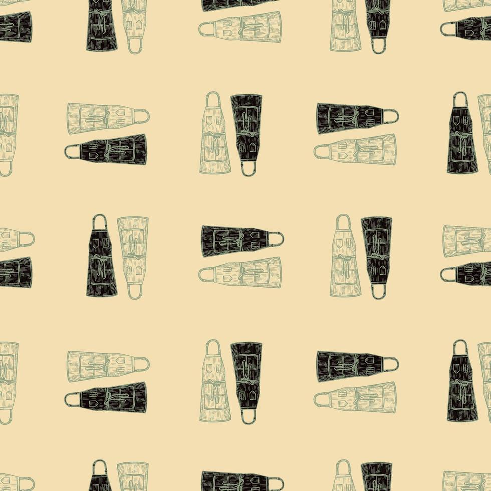 Aprons engraved seamless pattern. Vintage background for kitchen in hand drawn style. Vector repeated texture for print, fabric, wrapping, wallpaper, tissue.