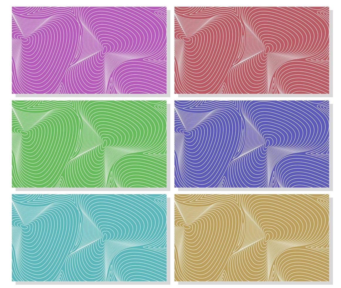 seis conjuntos de fondo abstracto púrpura, rojo, verde, azul y marrón con textura de línea de contorno topográfica. utilizado para telón de fondo, papel tapiz, pancarta o volante vector