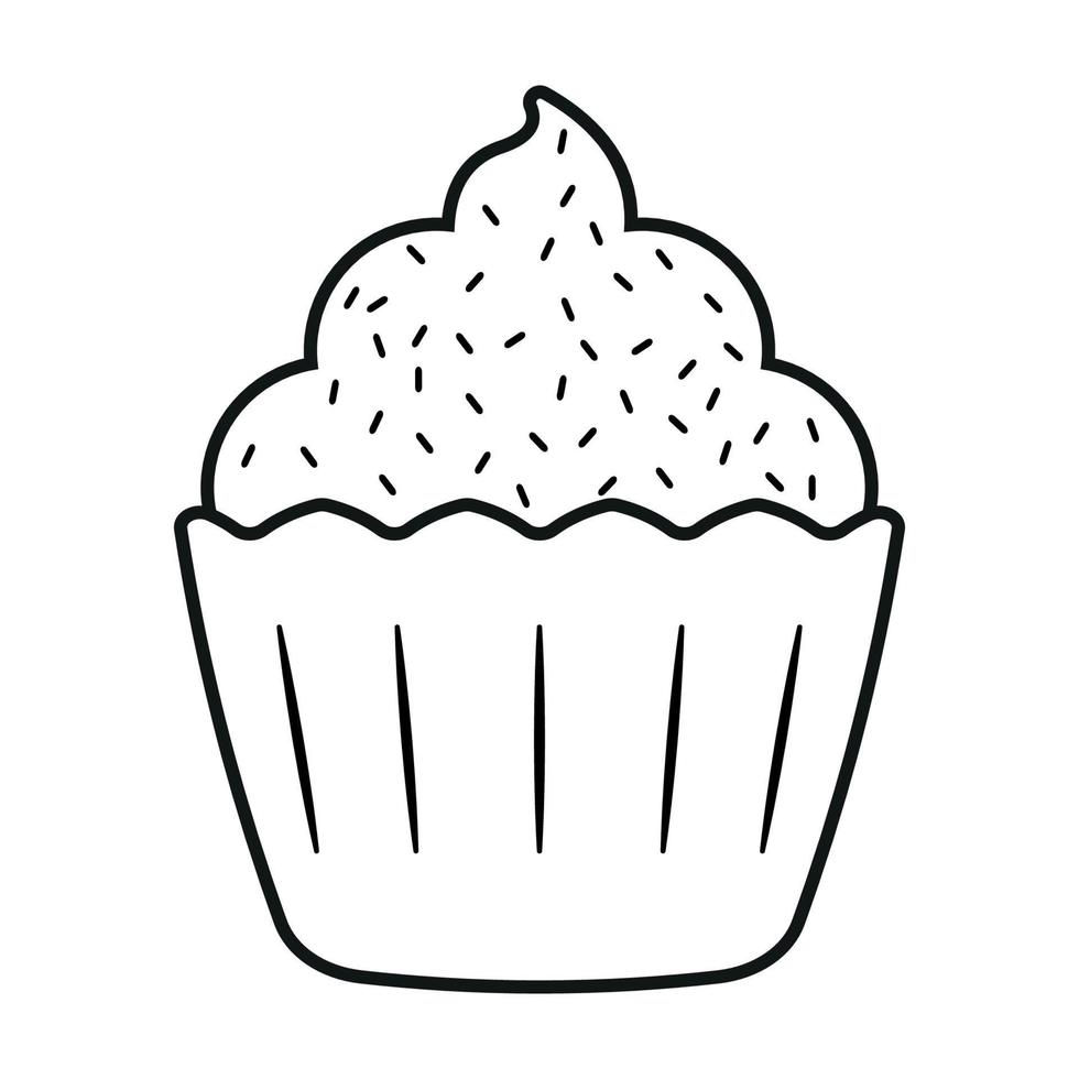 Black Line Cupcake Icon Clipart with Sprinkles Vector Illustration