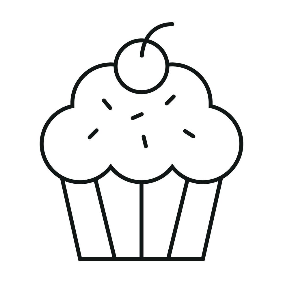 Cupcake with Cherry in Black Line Icon Bakery Vector Illustration