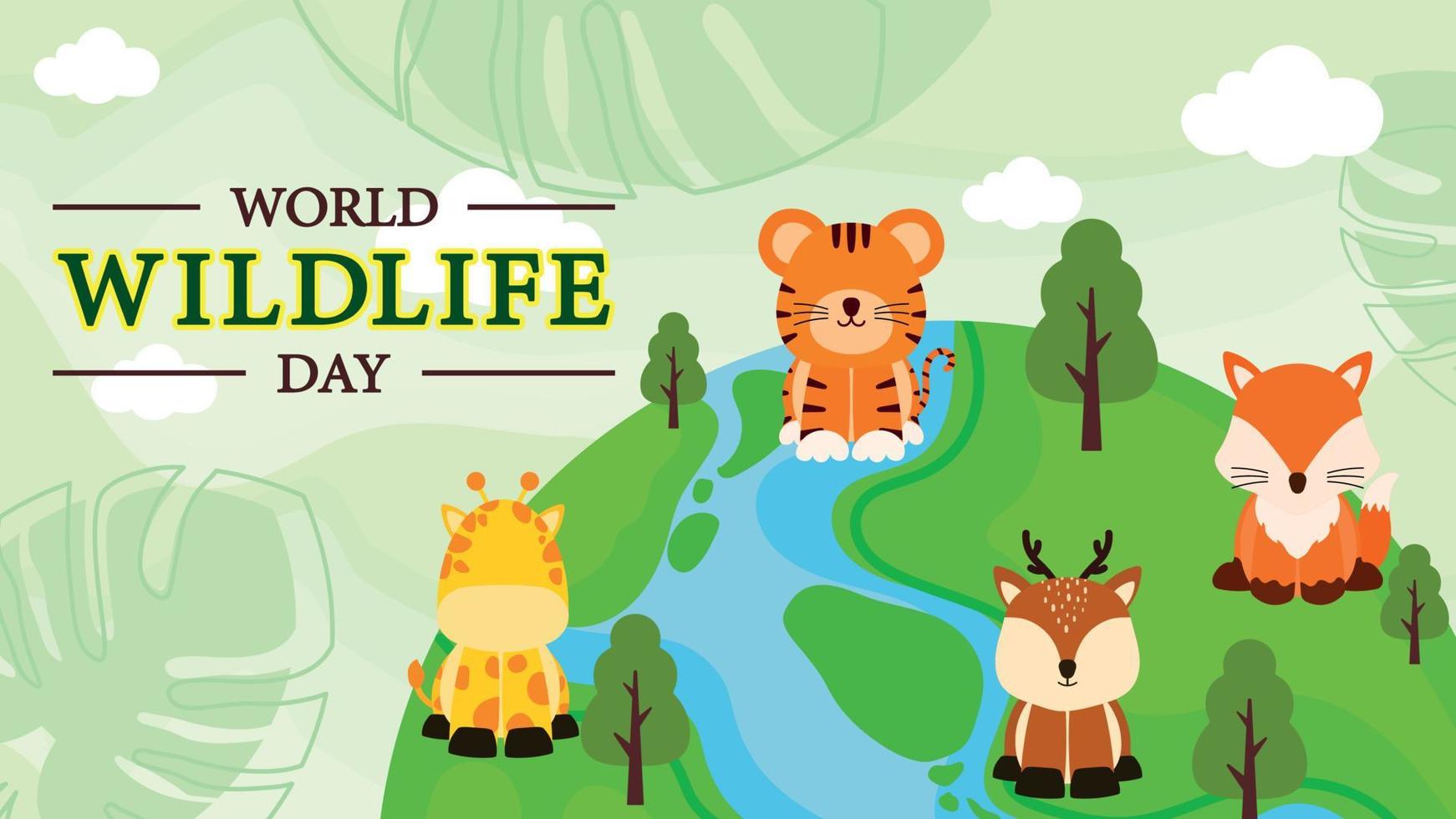 plantilla de fondo de banner del día mundial de la vida silvestre ilustración vectorial animada con animales vector