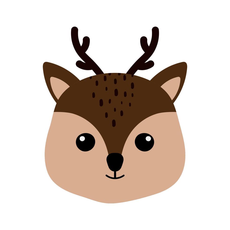 cabeza de ciervo de dibujos animados personaje de cervatillo de animales salvajes en ilustración de vector lindo animado