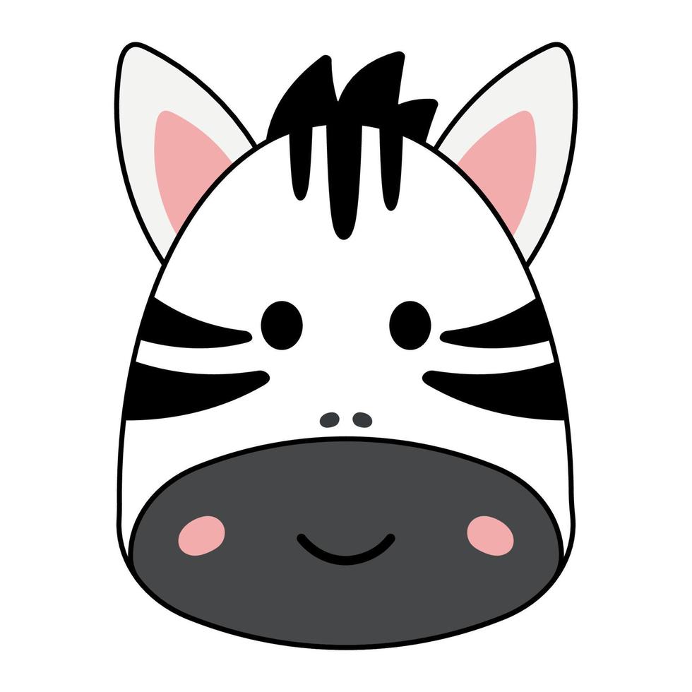 Cute Zebra Face Wild Animal Character in Animated Cartoon Vector Illustration with Black Outline