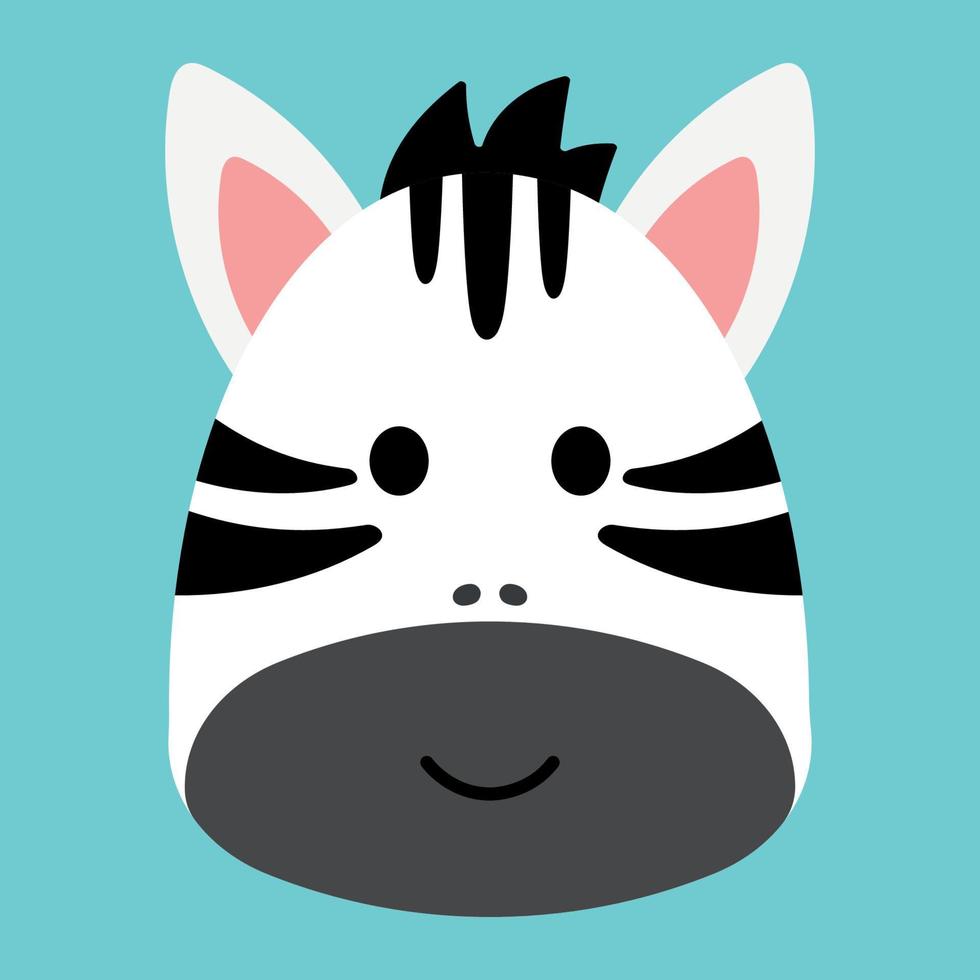 Cartoon Zebra Face Wild Animal Character in Animated Cute Vector Illustration