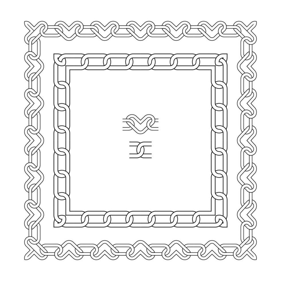 Set of square chain frames. Heart chain links elements to make AI brushes. Emo 90s style strong line connection. Linear vector illustration