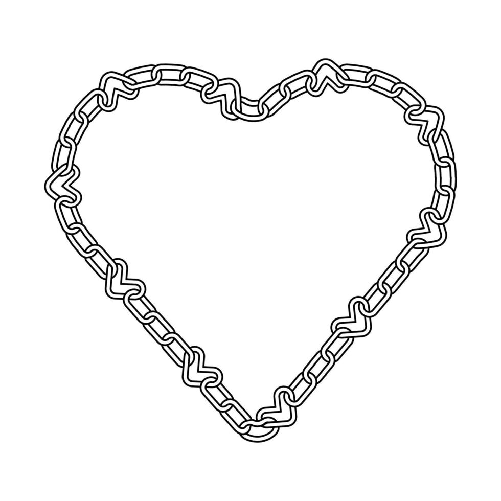 Heart shape frame. Hand drawn linear heart made from line chain. Isolated outline vector element on white background