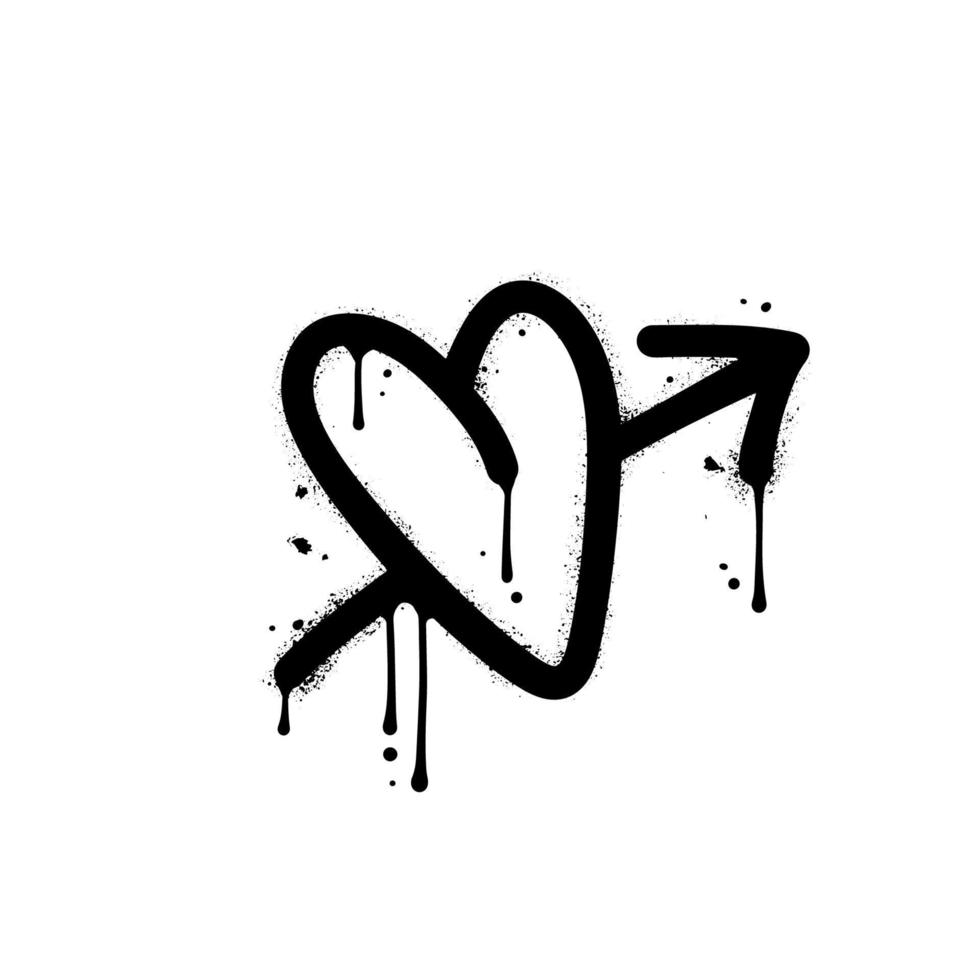 graffiti urbano - corazón rociado atravesado por una flecha. impresión y2k para el diseño y sublimación del día de san valentín. ilustración de dibujado a mano con textura de vector simple