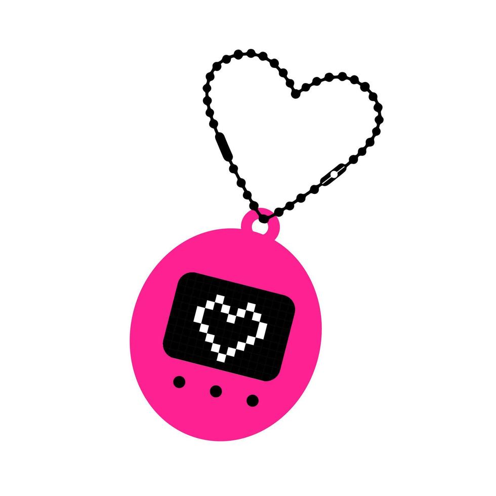 Y2k glamour pink and black clipart of old pocket game device. 2000s pink emo retro tamagotchi, childhood nostalgia. Vectorsimple illustration EPS 10. Vintage Valentines day card. vector