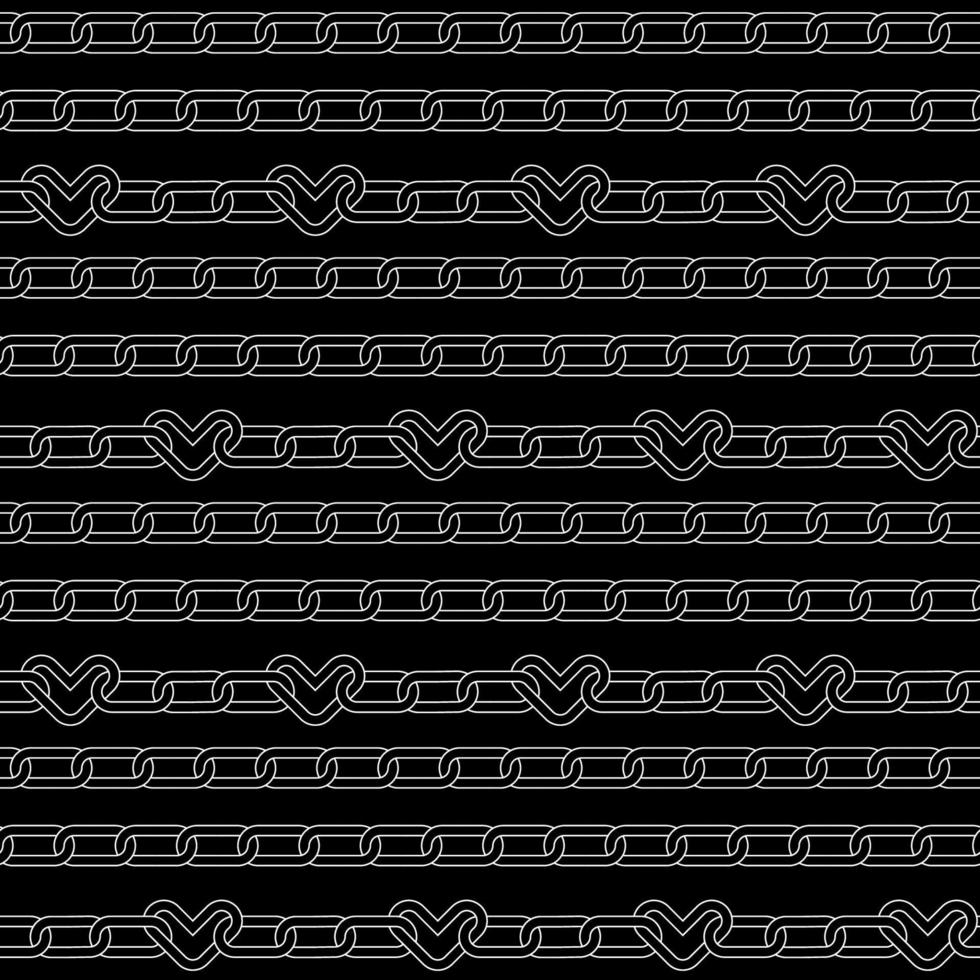 Seamless Pattern of chains with cute hearts links for y2k emo decoration, print, textile, fabric, stationery, greeting cards. Linear gohic vector illustration.