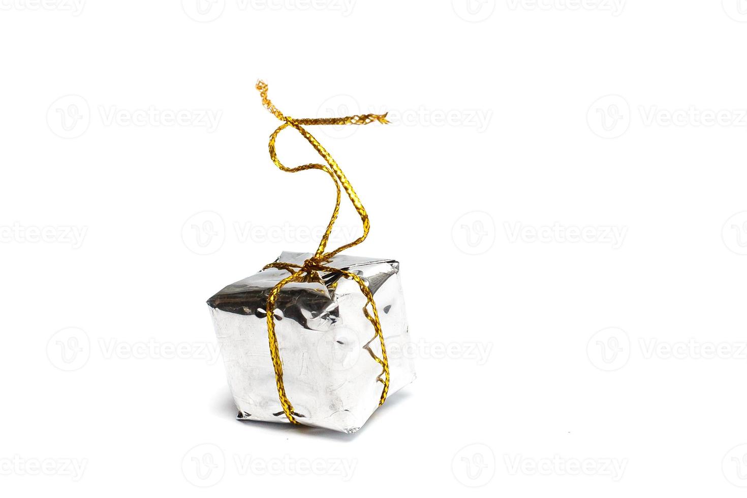 Silver gift box isolated on white background photo