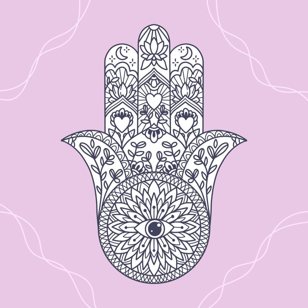 Fatima Hand coloring page. Khamsa, sacred eastern sign, good luck charm vector