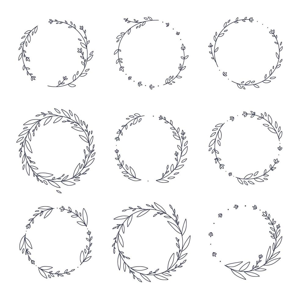 Floral wreath collection, hand drawn vector