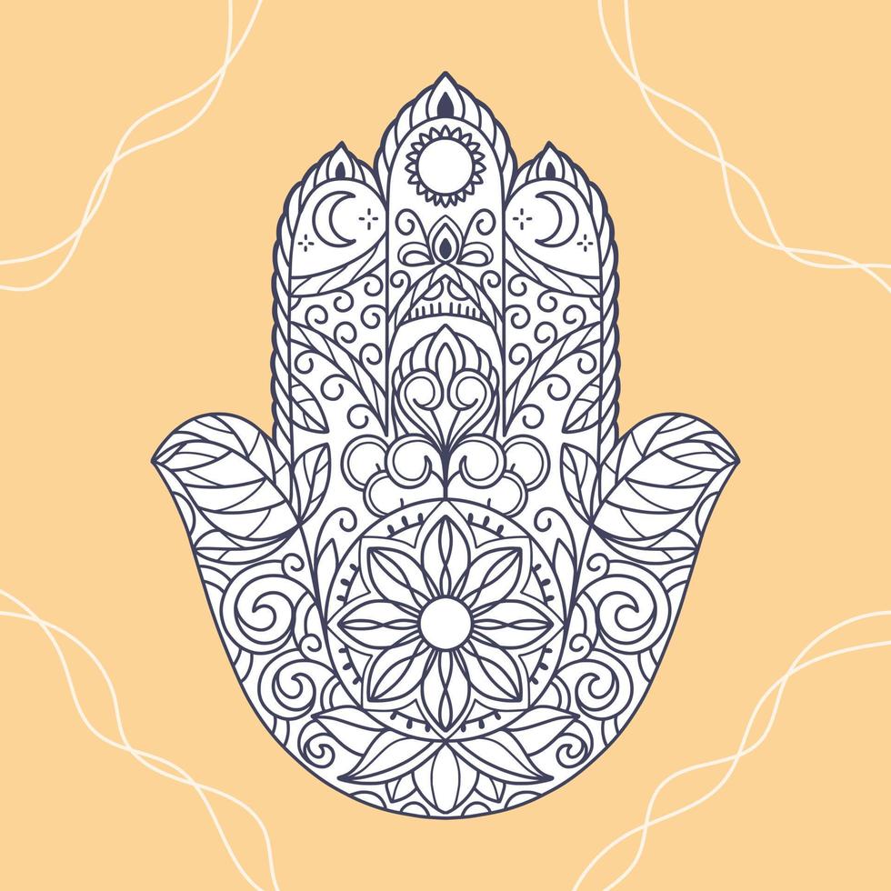 Dibujo para colorear de la mano de Fátima. khamsa, signo oriental sagrado, amuleto de buena suerte vector