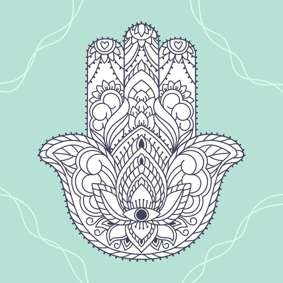 Dibujo para colorear de la mano de Fátima. khamsa, signo oriental sagrado, amuleto de buena suerte vector