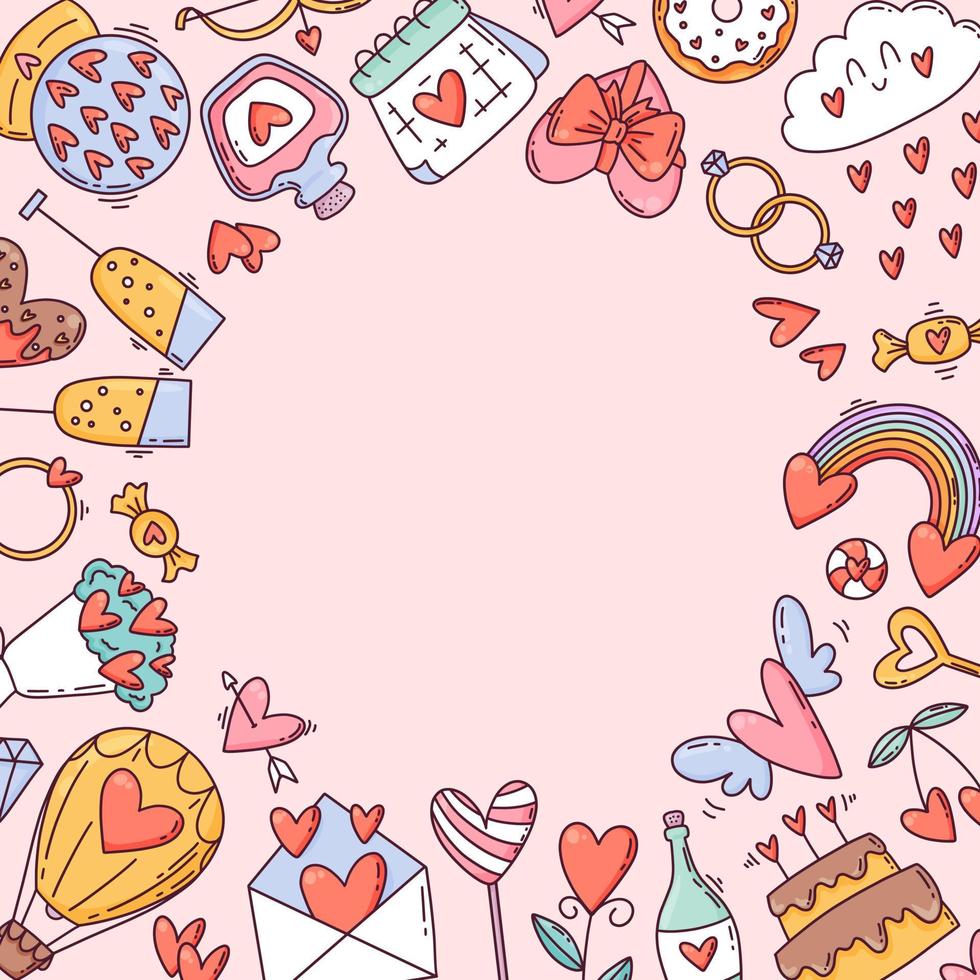 fondo en blanco de estilo dibujado a mano de dibujos animados de san valentín vector