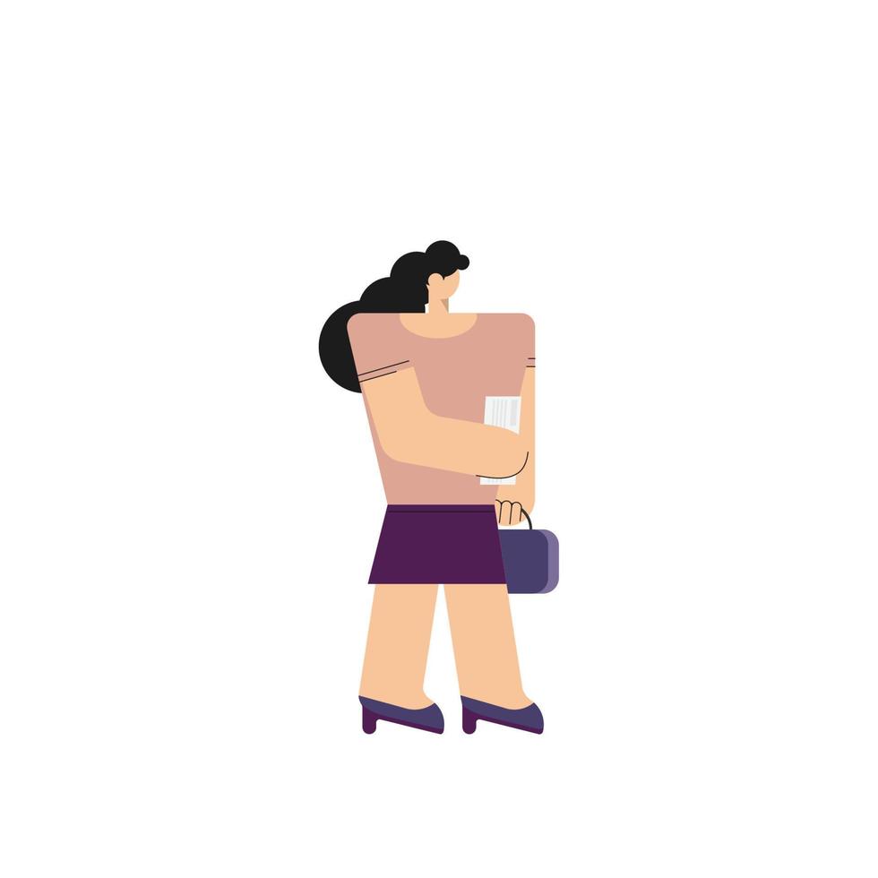 cartoon character woman with plane ticket boarding pass  waiting queue up for boarding airplane or check in at the airport terminal for travel vacation vector