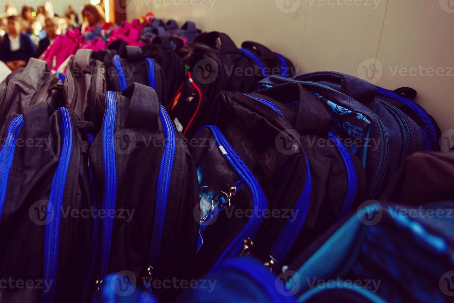 School bags in school concept photo