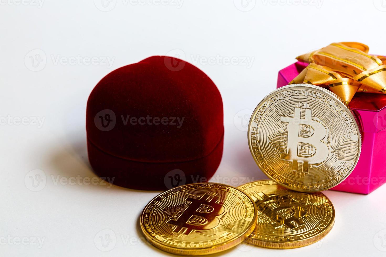 Coin bitcoin in a gift box for a ring or jewelry the concept of crypto currency the best gift photo