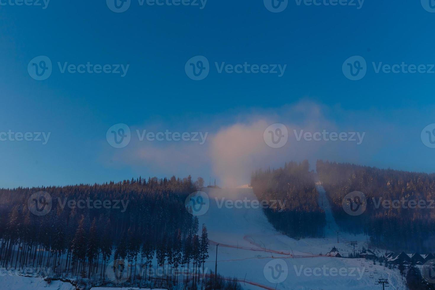 ski lifts in the morning in the mountains photo